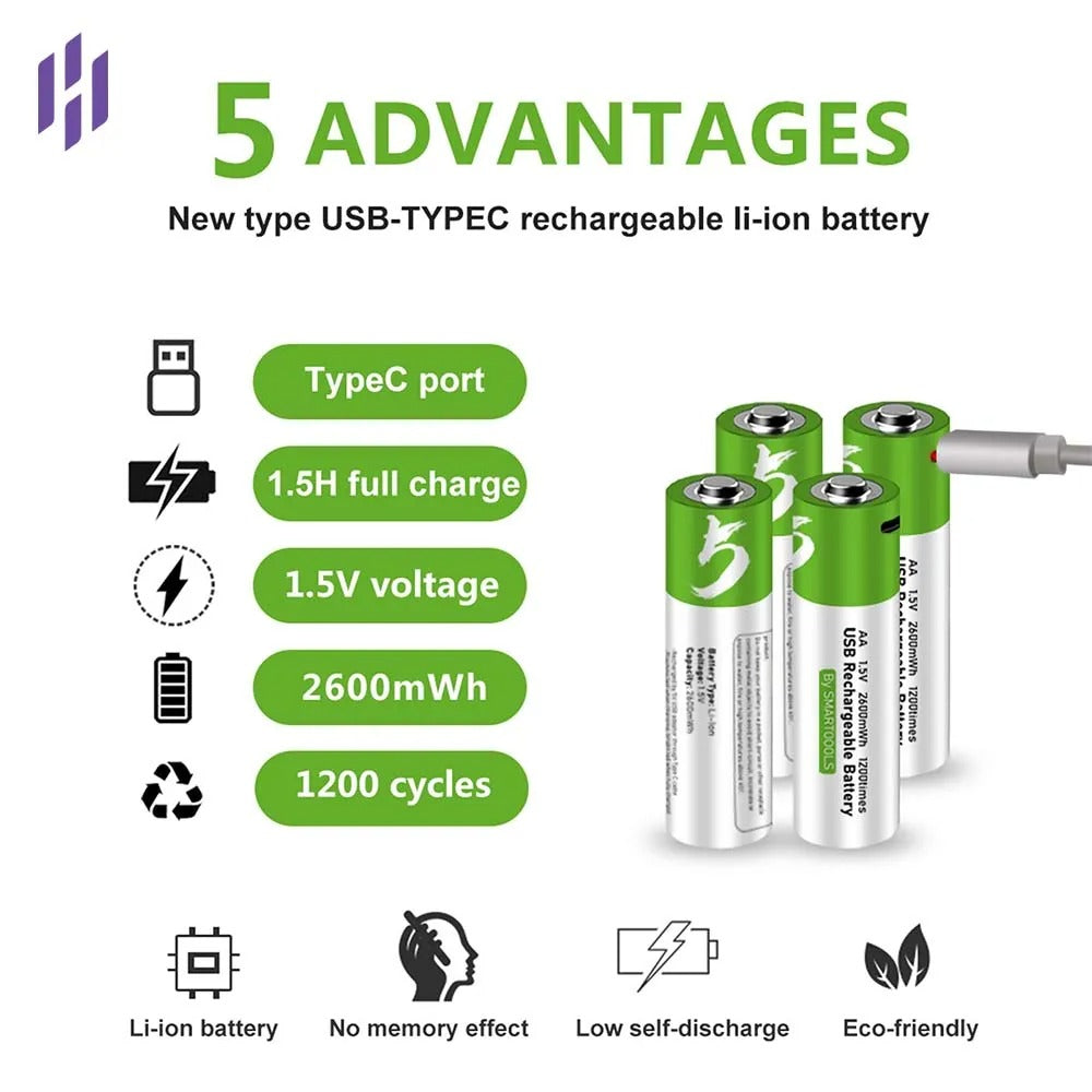 Smart Rechargeable Batteries Type-C (4pcs Set)