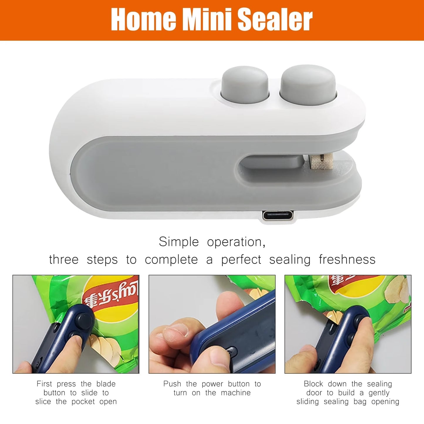 2IN1 Mini Sealing Machine USB Rechargable Heat Sealer Storage Bag Plastic Package Food Sealer Clip Bag Handheld Food Heat Sealer