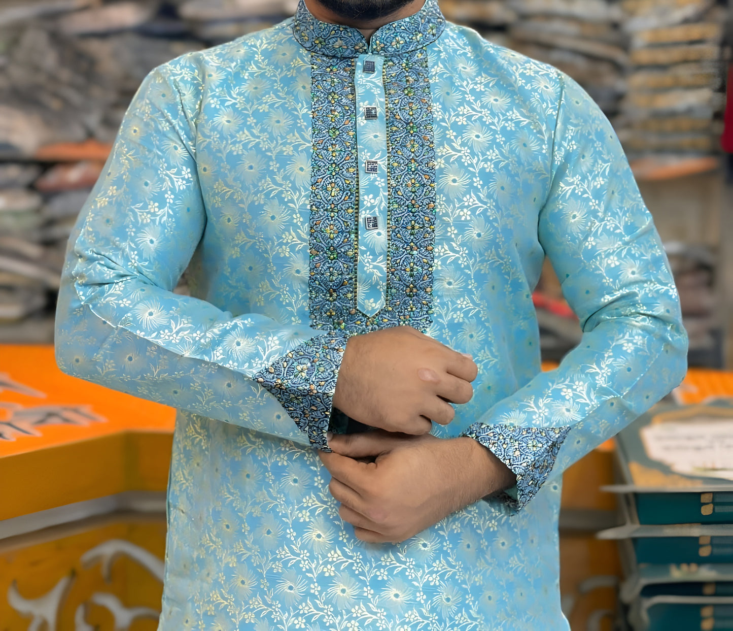 প্রিমিয়াম লাক্সারি কাতান পার্টি পাঞ্জাবি - এক্সক্লুসিভ এমব্রয়ডারি ডিজাইন