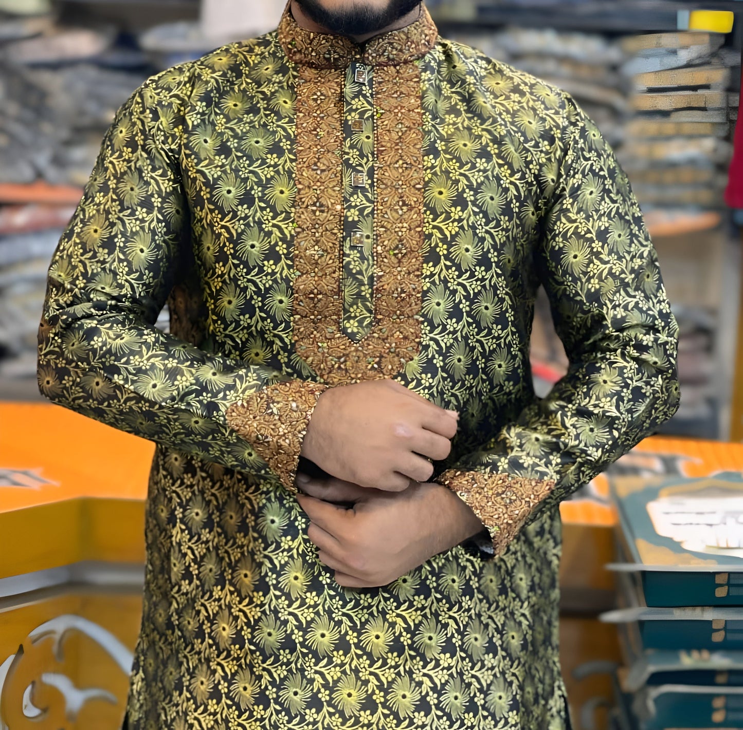 প্রিমিয়াম লাক্সারি কাতান পার্টি পাঞ্জাবি - এক্সক্লুসিভ এমব্রয়ডারি ডিজাইন