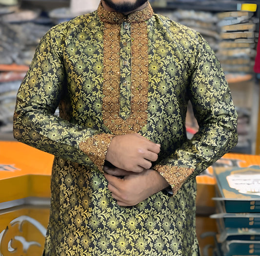 প্রিমিয়াম লাক্সারি কাতান পার্টি পাঞ্জাবি - এক্সক্লুসিভ এমব্রয়ডারি ডিজাইন