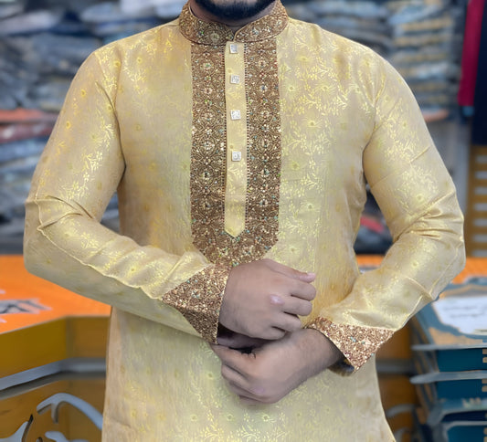 প্রিমিয়াম লাক্সারি কাতান পার্টি পাঞ্জাবি - এক্সক্লুসিভ এমব্রয়ডারি ডিজাইন