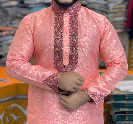 প্রিমিয়াম লাক্সারি কাতান পার্টি পাঞ্জাবি - এক্সক্লুসিভ এমব্রয়ডারি ডিজাইন
