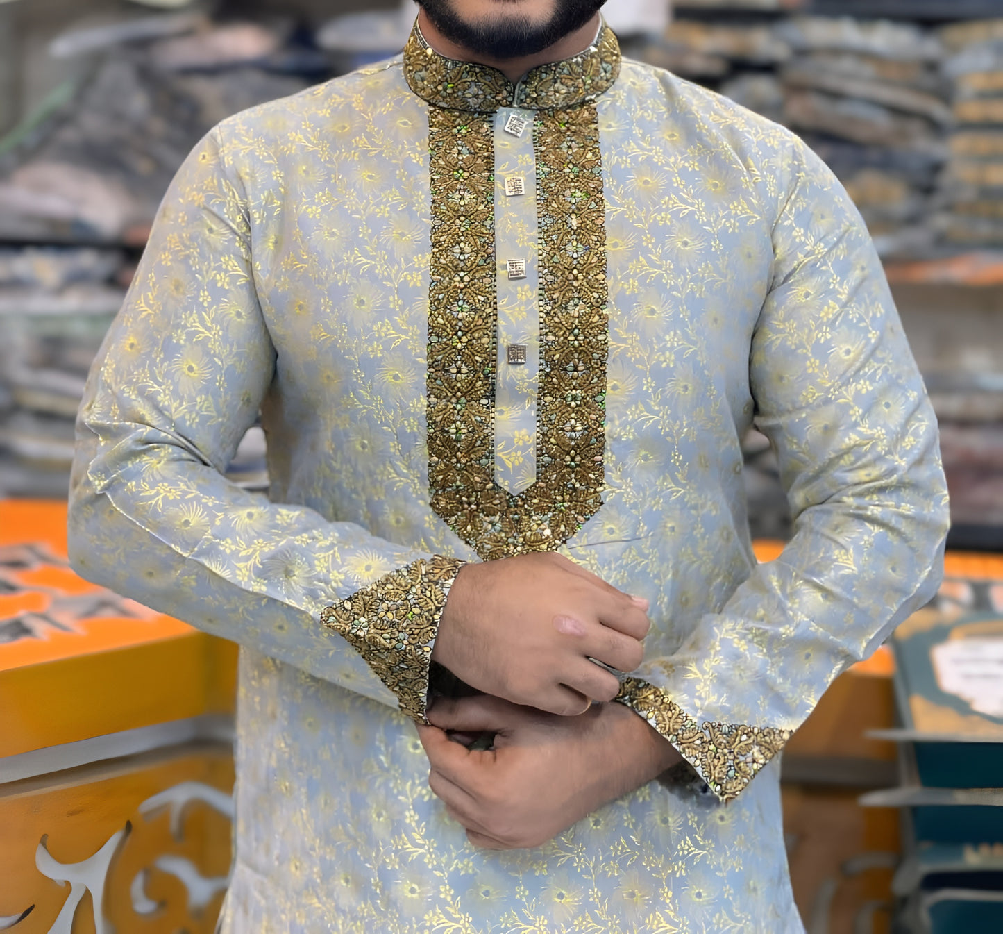 প্রিমিয়াম লাক্সারি কাতান পার্টি পাঞ্জাবি - এক্সক্লুসিভ এমব্রয়ডারি ডিজাইন