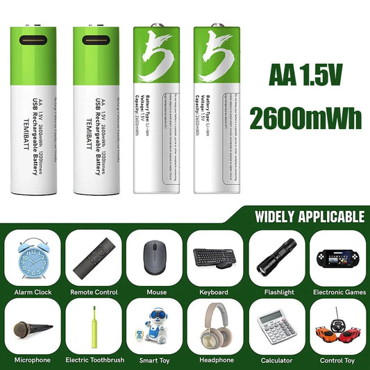 Smart Rechargeable Batteries Type-C (4pcs Set)
