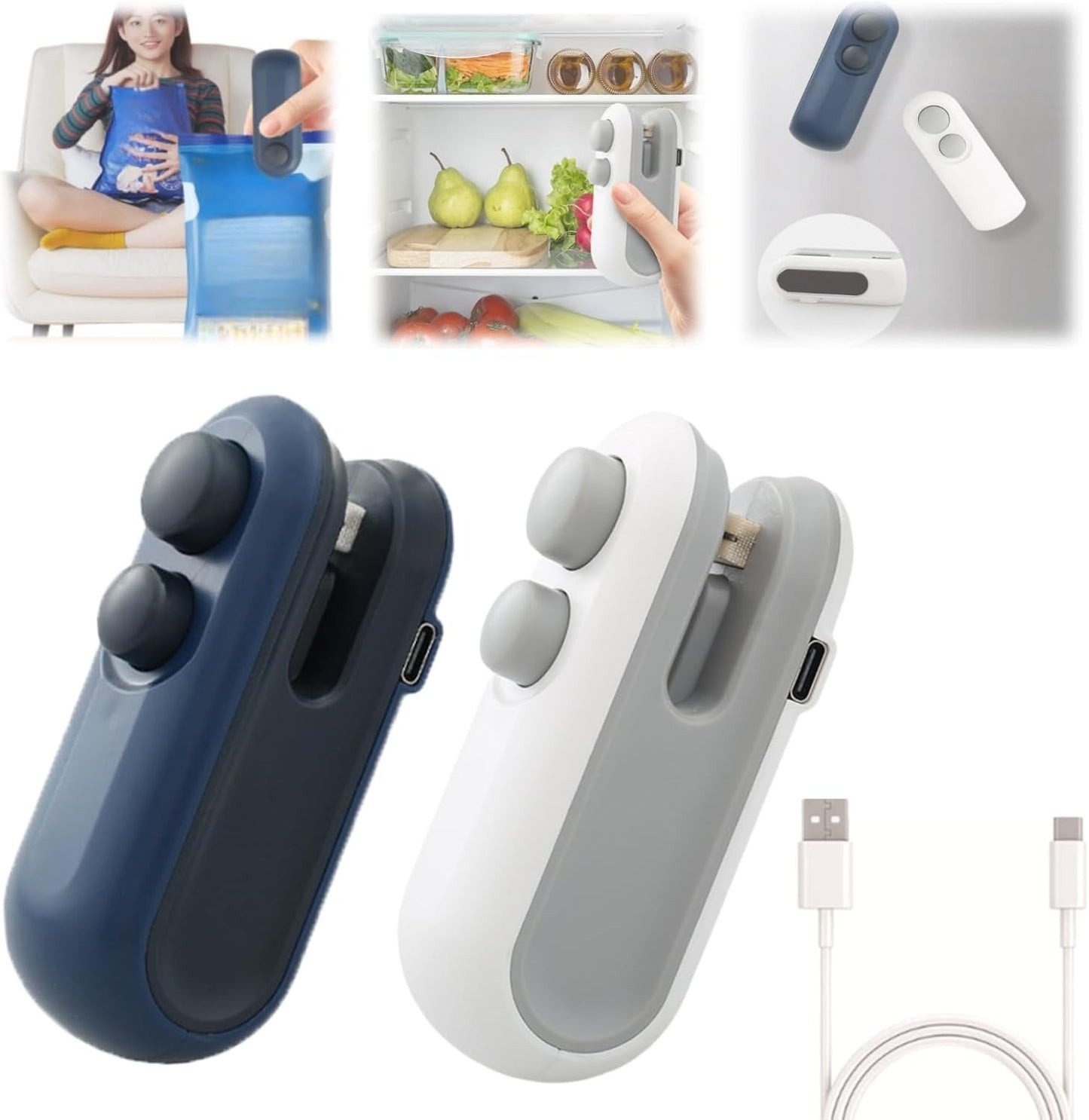 2IN1 Mini Sealing Machine USB Rechargable Heat Sealer Storage Bag Plastic Package Food Sealer Clip Bag Handheld Food Heat Sealer