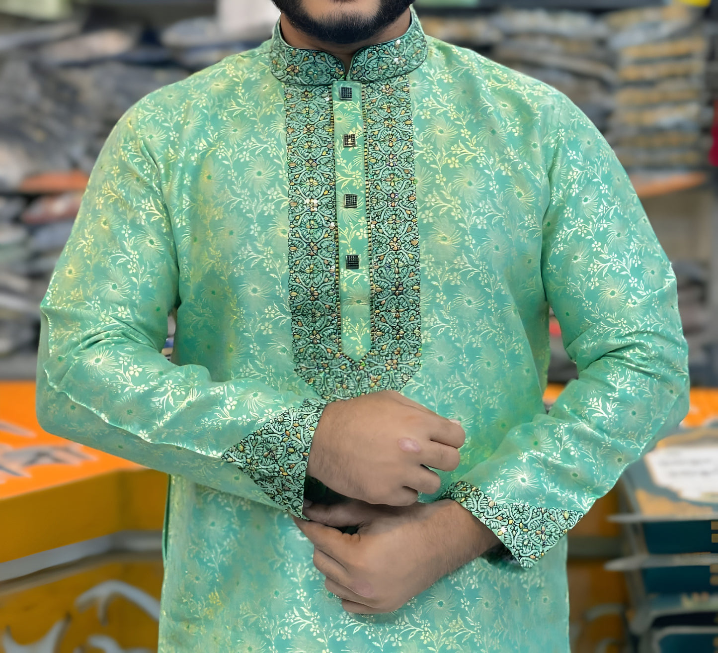 প্রিমিয়াম লাক্সারি কাতান পার্টি পাঞ্জাবি - এক্সক্লুসিভ এমব্রয়ডারি ডিজাইন